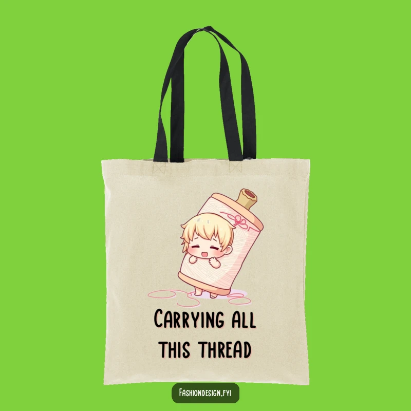 Funny Thread Struggle Tote Bag - Adorable Character's Crafty Carryall