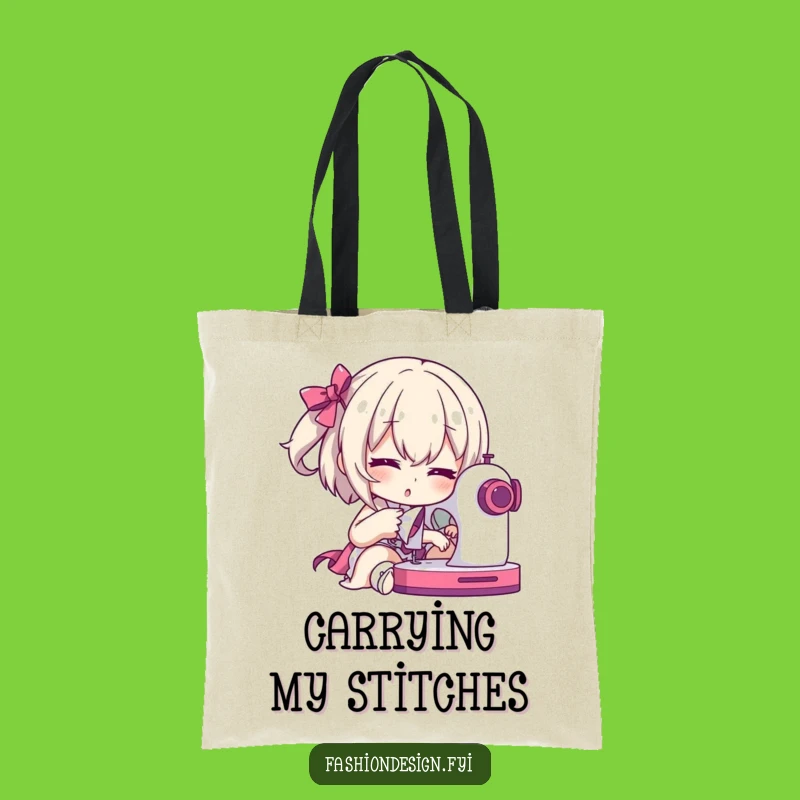 Funny Seamstress Tote Bag: Dramatic Character with Sewing Machine, Carry-All Humorous Gift