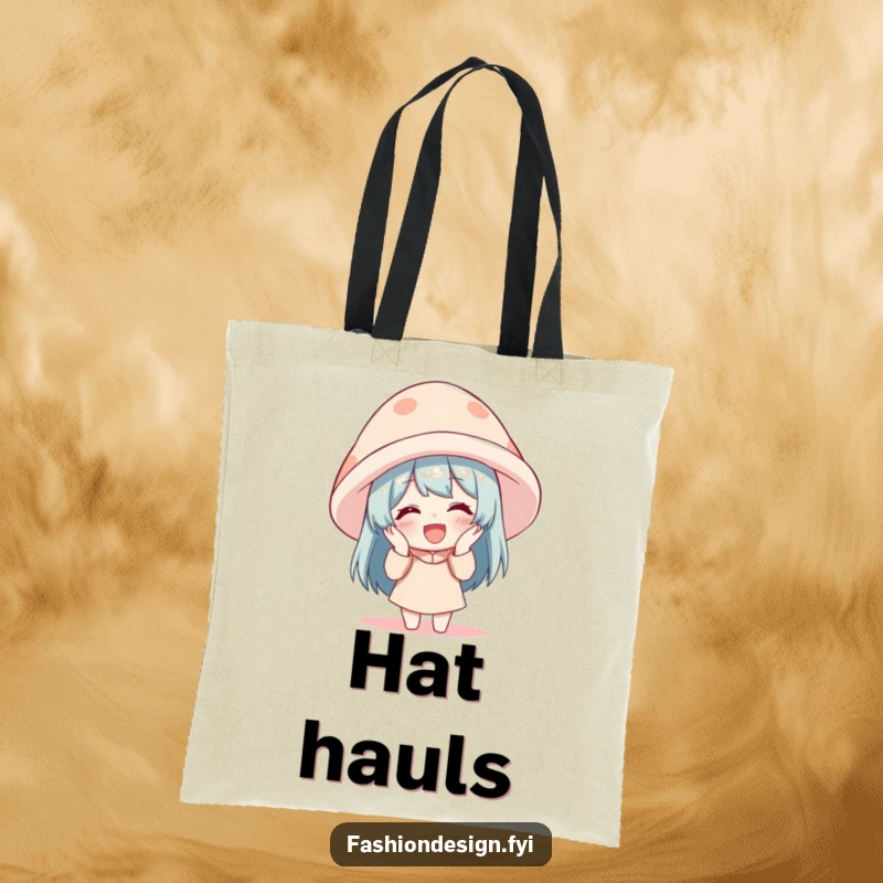 Funny Tote Bag: A character giggles uncontrollably while trying on a ridiculously large hat, perfect for carrying everyday items.