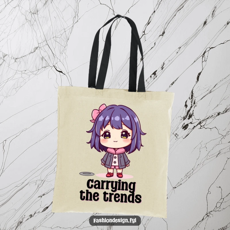 Funny tote bag featuring a beaming character admiring a colorful mannequin, representing a passion for fashion and style.