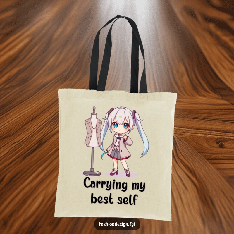 Funny tote bag featuring a character striking a dramatic pose beside a mannequin, perfect for art lovers and humor seekers.