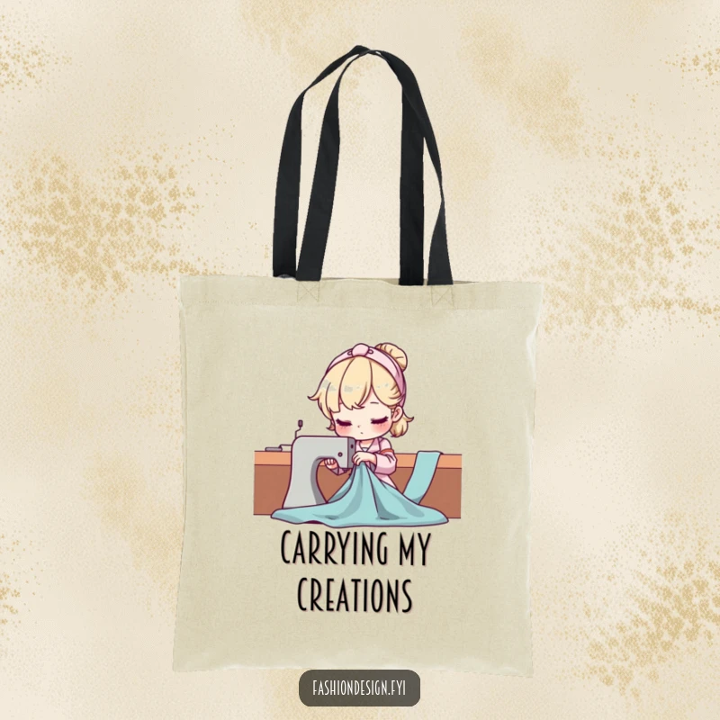 Funny Seamstress Tote Bag showing a character expertly manipulating fabric, ideal for sewers to carry supplies with a touch of humor.