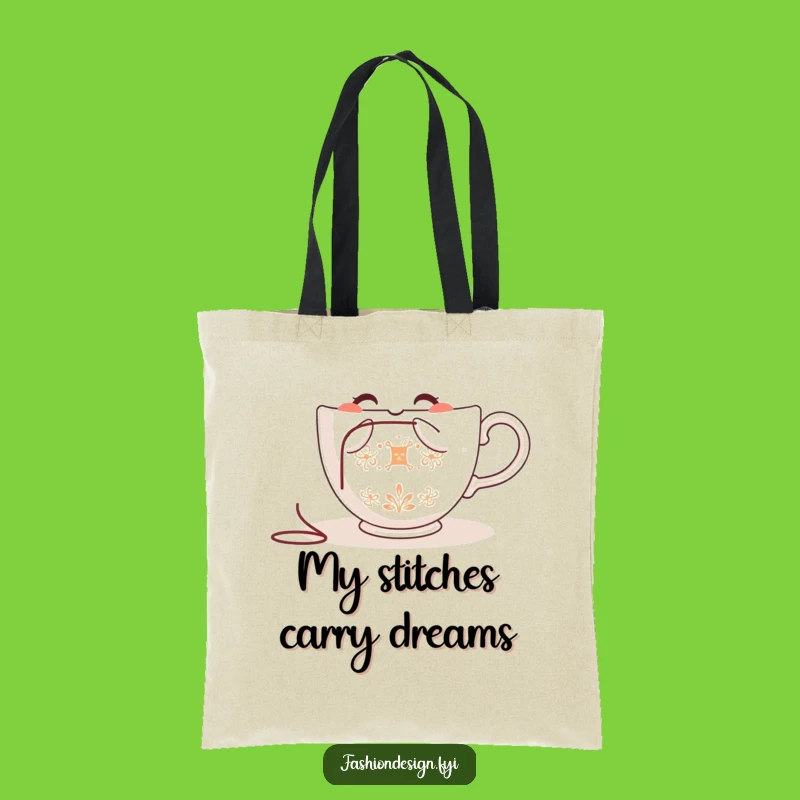 Funny Teacup Embroidering Tote Bag: Carry Your Craft Supplies with Stylish Humor