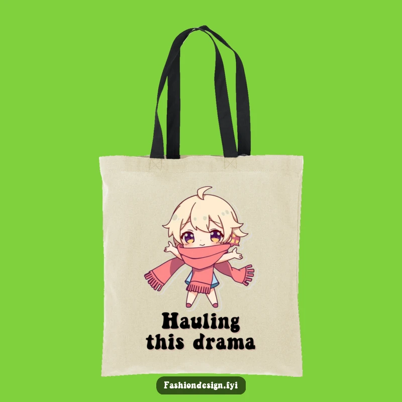 Funny Dramatic Scarf Tote Bag: Playful Character's Theatrical Style