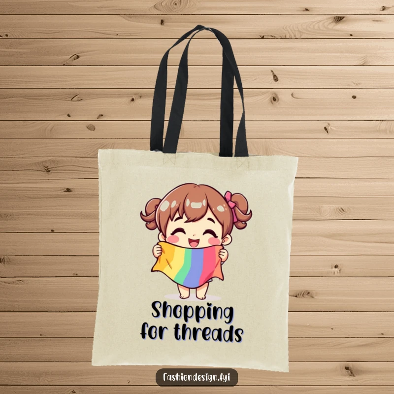 Funny tote bag featuring a character holding a fabric swatch, ideal for crafters to carry supplies with joy.